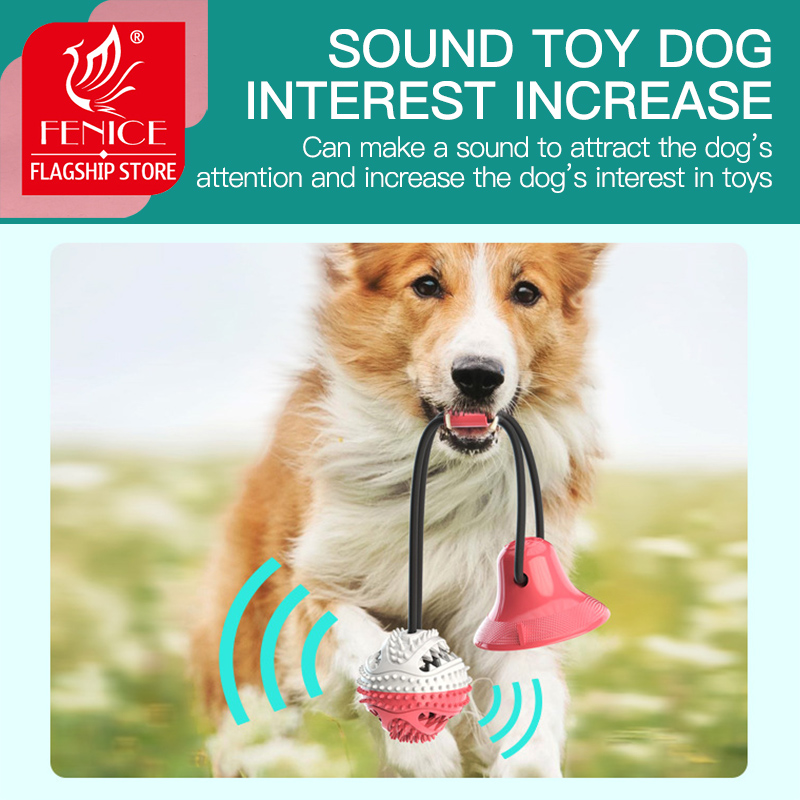 Fenice Dog Toys Pet Puppy Interactive Suction Cup Push TPR Ball Toys Molar Bite Toy Elastic Ropes Dog Tooth Cleaning Chewing