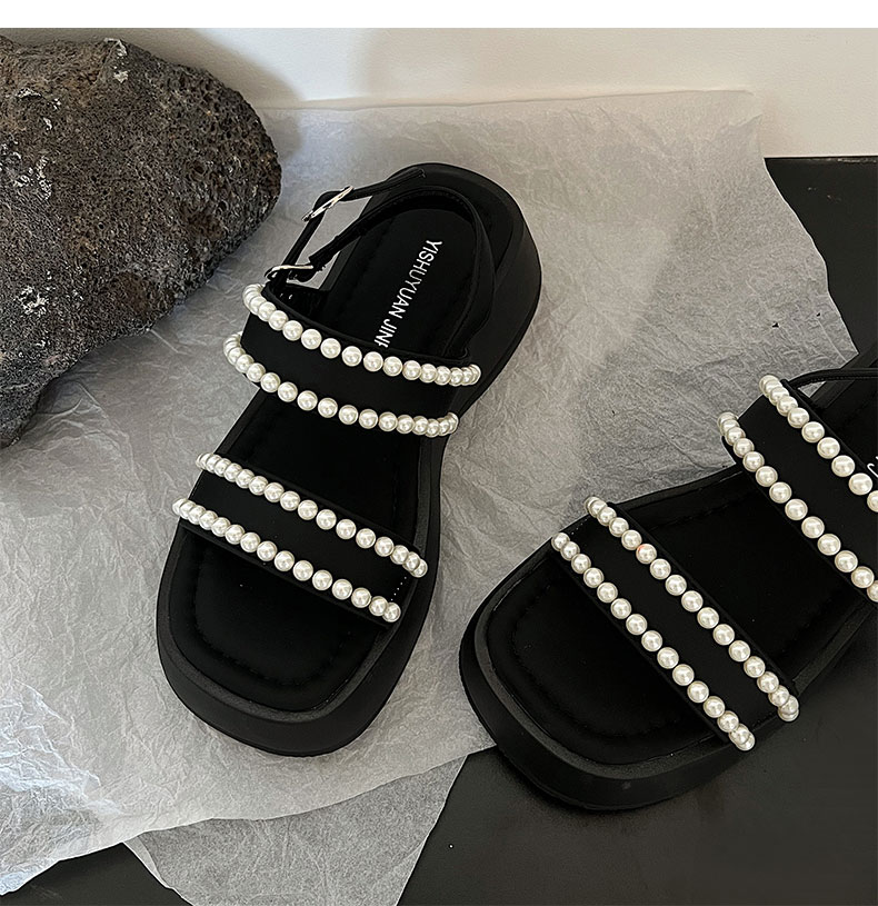 2023 New Women's Summer Pearl Beading On Women Sandals New Elegant Solid Non Slip Open Toe Beach Quality Female Platform Shoes N