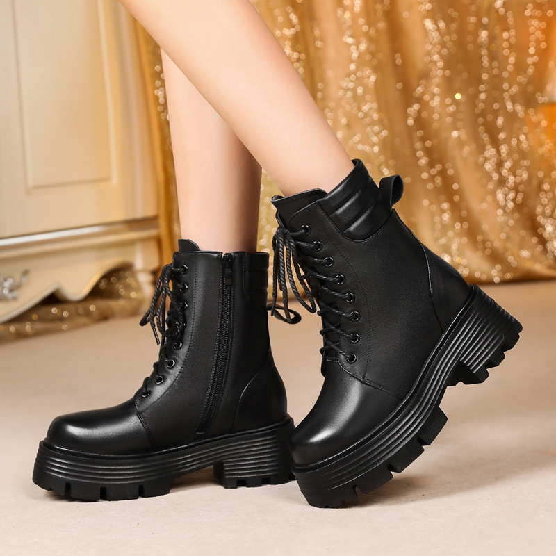 AIYUQI Women Boots Platform High Heel Genuine Leather Large Size Ankle Boots Women Thick Wool Winter Snow Boots Ladies