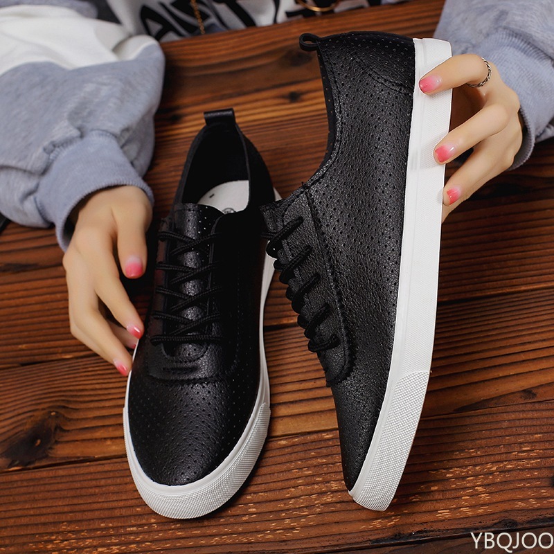 Summer Students Lace-up Sneakers Hollow Breathable Leisure Lazy Mens White Flat Shoes For Man 9d8a
