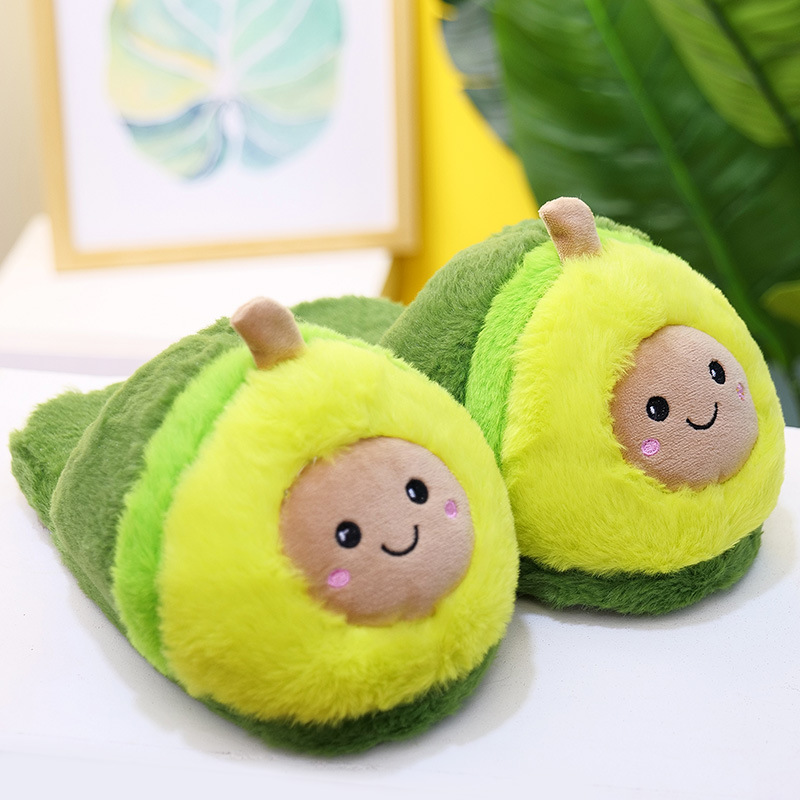 Winter House Women Fur Slippers Cute Cartoon Avocado Design Green Bedroom Ladies Plush Shoes Indoor Girls Warm Slippers 814