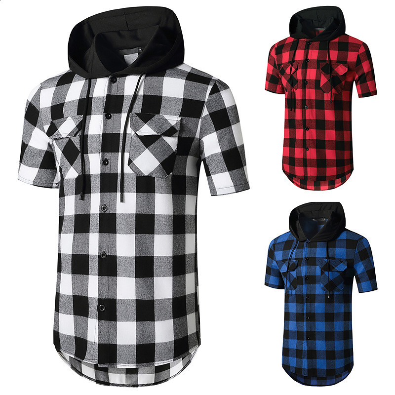 new mens hooded cardigan short sleeved shirt mens British style youth casual mens shirt 220322