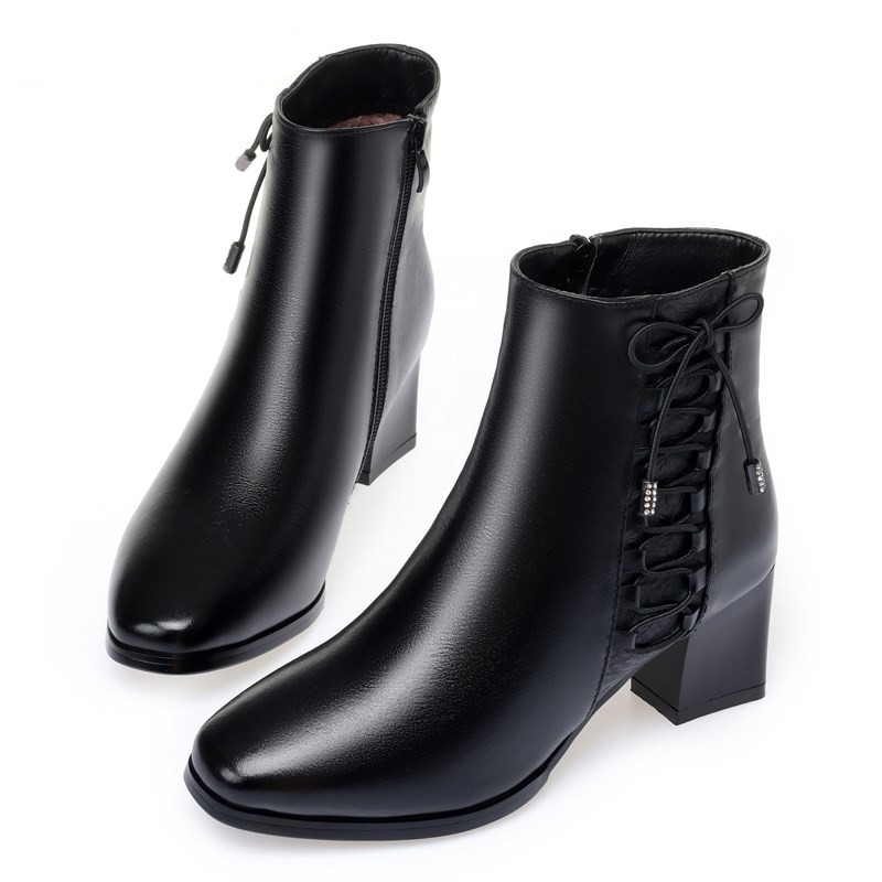 AIYUQI Women Short Boots Genuine Leather Wool 2024 New Wool Warm Women Winter Boots Mid Heel Women Fashion Boots Shoes