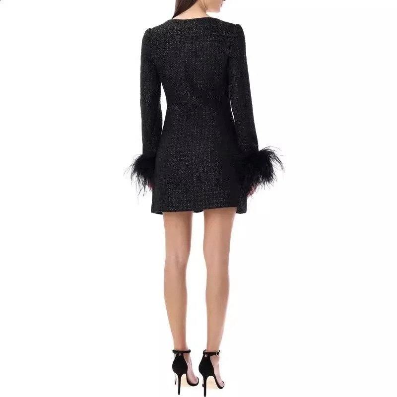 Womens dress autumn fashion button decoration long sleeved mini dress Austerlich fur patchwork square neckline short skirt y2k 240902