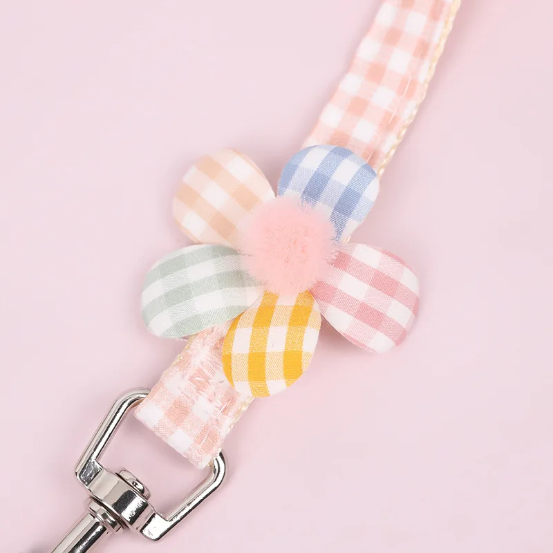 Small Dog Harness and Leash Set,Flower Decoration Adjustable Pet Chest Belt Quick-Release Buckle,Step-in Harness for Puppy & Cat