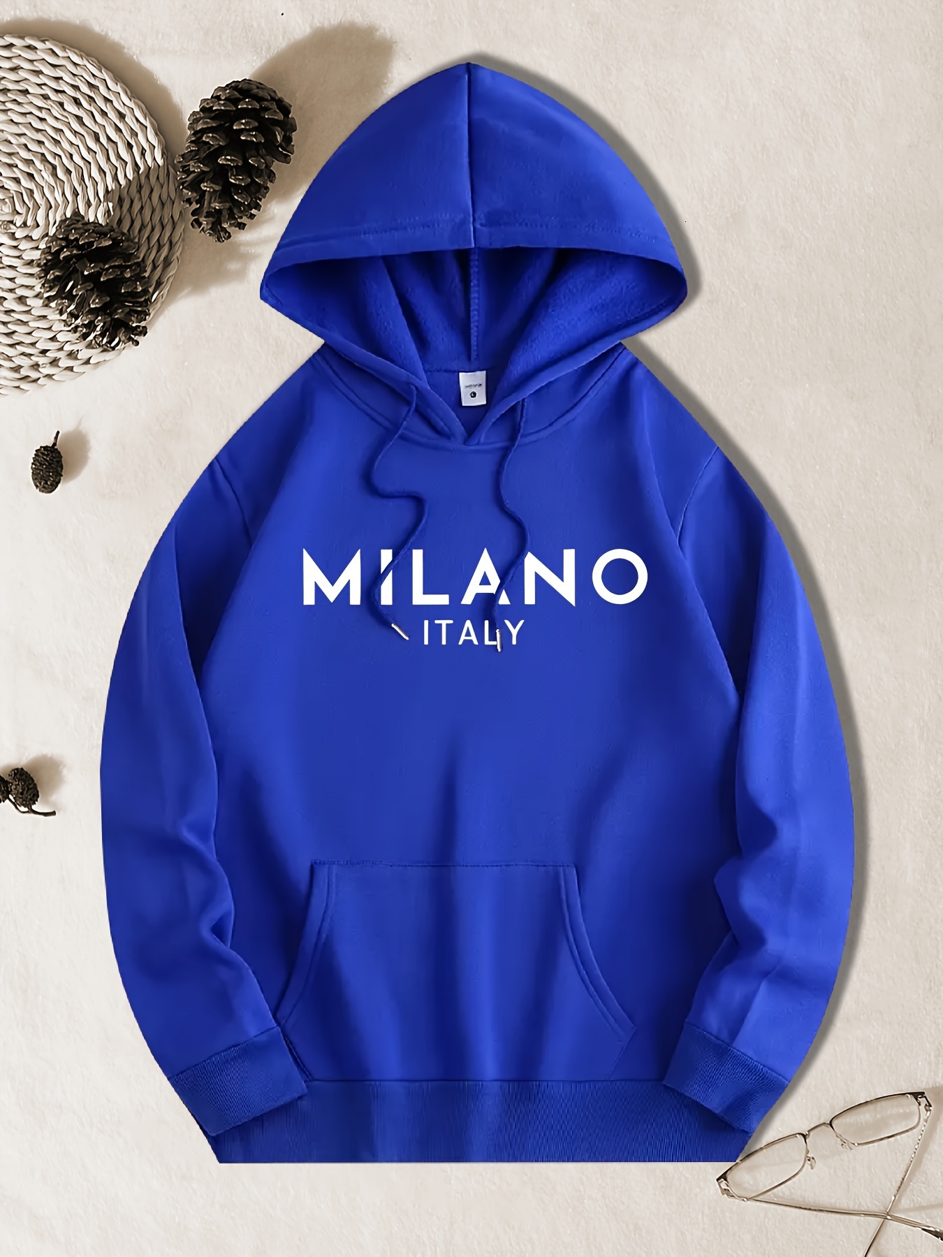 MILANO ITALY Letter Print Men's Long Sleeve Hoodie, Drawstring Hooded Sweatshirt With Kangaroo Pocket, Casual Comfortable Versatile Top For Autum