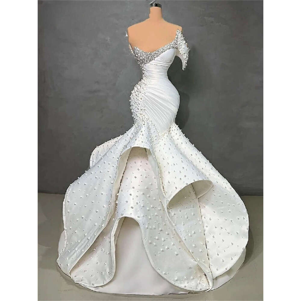 Tiered Custom Made Beaded Pearls For Women Party Arabic Dubai Mermaid Evening Dress