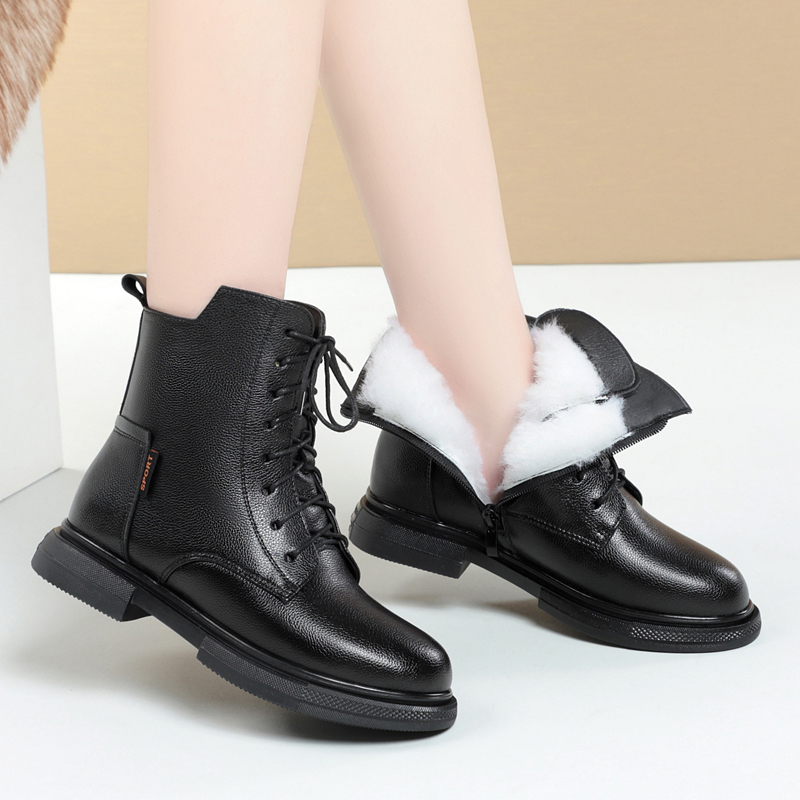 AIYUQI Women Winter Boots Wool Warm 2024 New Large Size Women's Ankle Boots Non Slip Genuine Leather Women's Snow Boots