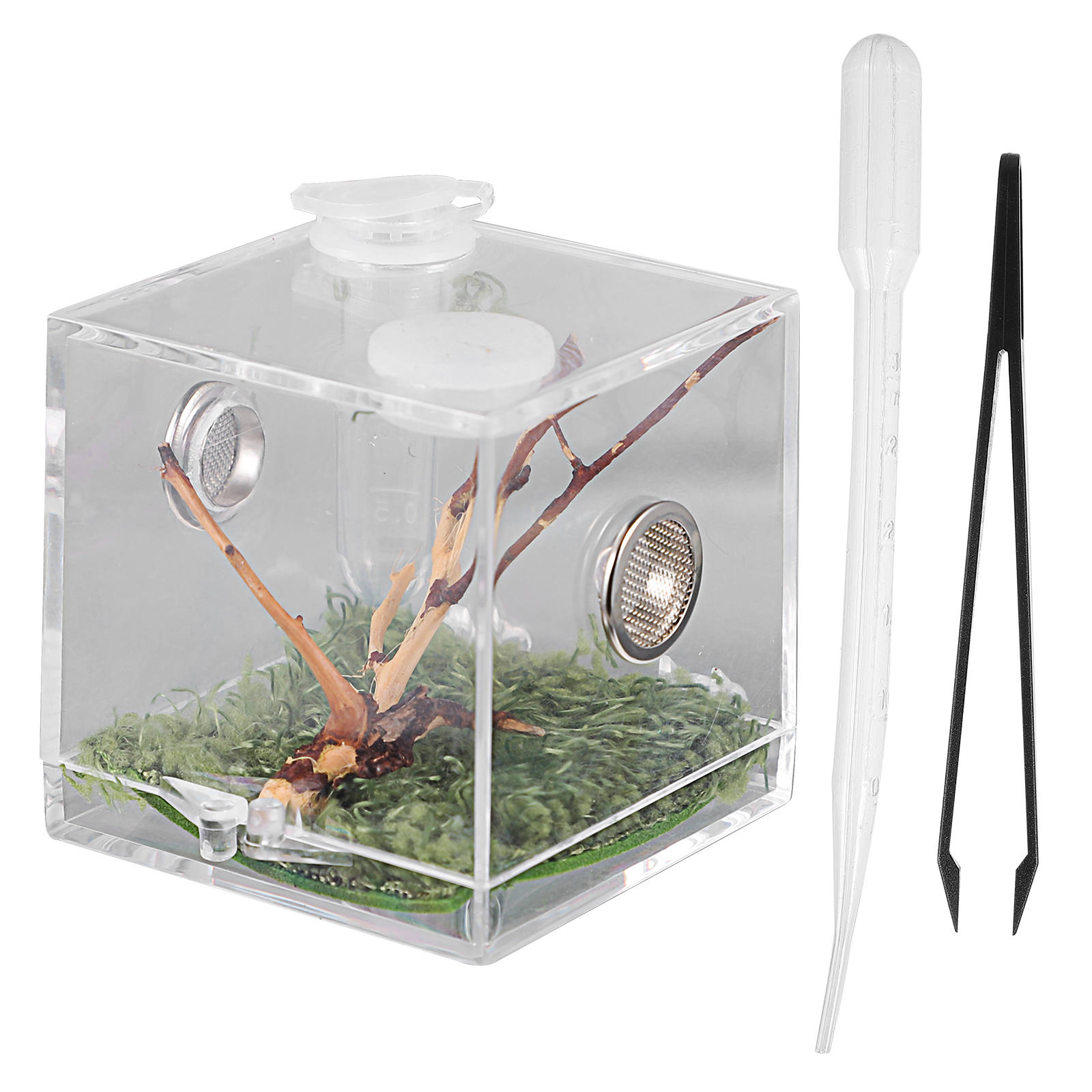 Small Reptile Breeding Box with Dropper and Forceps Pet Terrarium Transparent Acrylic Cage Insect Jumping Spider Feeding Box