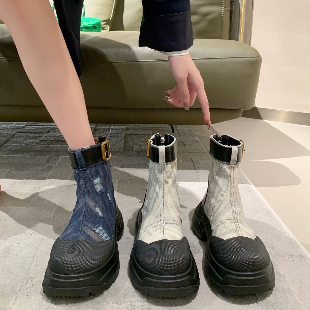 Denim Platform Women 2023 Autumn Winter New Designer Flats Ankle Boots Casual Shoes Goth Motorcycle Botas 5ea6
