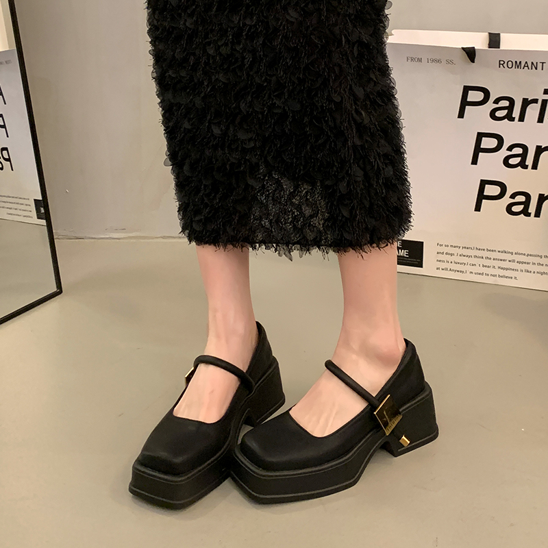 French Chunky Heels Women 2024 Spring Summer New Fashion Casual Mary Jane Shoes Ladies Designer Leather Sandals Women