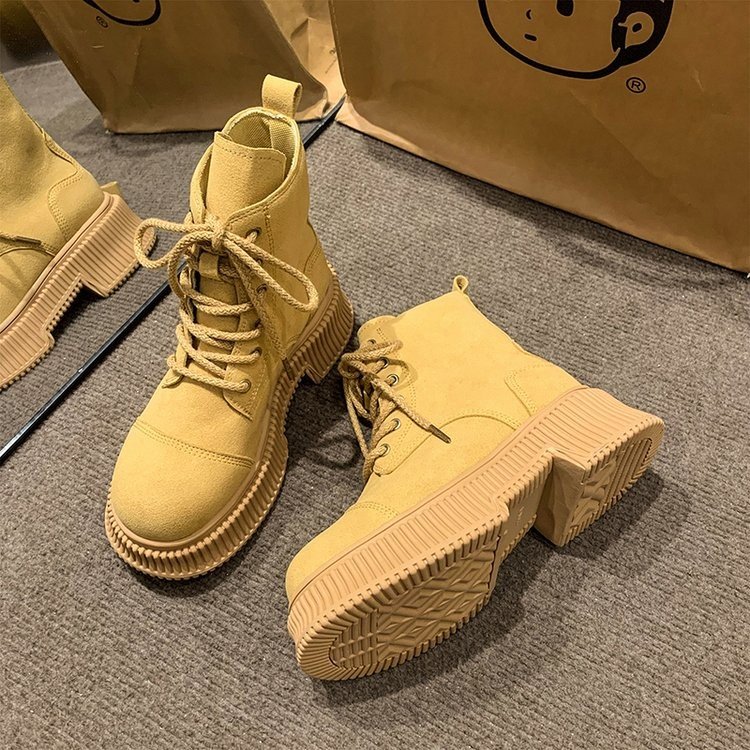 Short Boots Motorcycle Women Fashion Lace Up Ankle Booties Street High Platform Thick Heels Ladies Autumn Winter Shoes 01e0