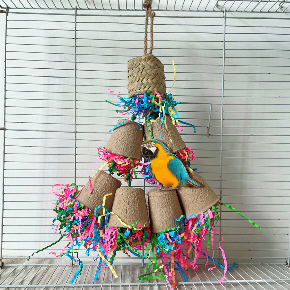Bird Toys Parrot Foraging Shredder Hanging Toys Bird Chewing Toys Palm Leaf Woven For Cockatoo Parakeet Cockatiels