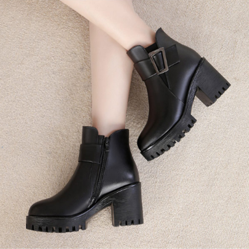 AIYUQI Ankle Boots Women 2024 New Platform Winter Genuine Leather Snow Boots Heel Luxury Wool Boots Female
