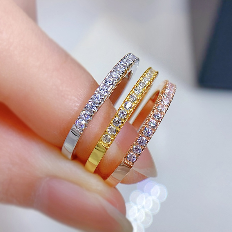 Simple Fashion Wedding Rings Sparkling Jewelry 925 Sterling Silver Rose Gold Fill Pave White Sapphire CZ Diamond Gemstones Party Women Engagement Band