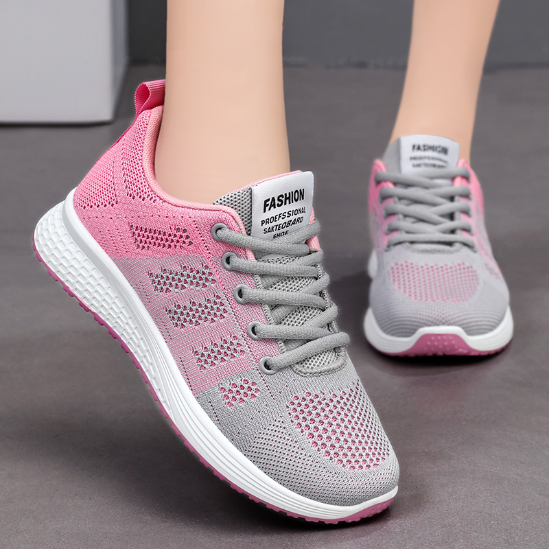 New Sneaker Fashion Breathable Trainers Comfortable Sneakers New Mesh Fabric Lace Up Women's Tennis Shoes For Women a9f2 s