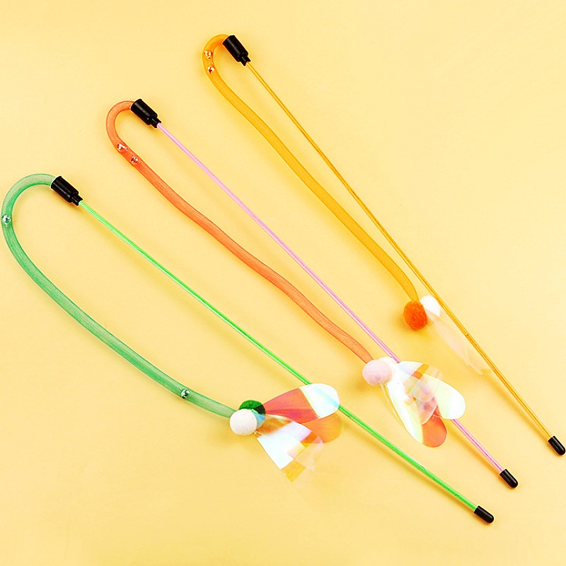 Cat Toy Butterfly Cats Stick Elastic Net Cat Toys Interactive Bite Resistant Wool Ball Toys for Cats Tease Kitten Toy with Bell