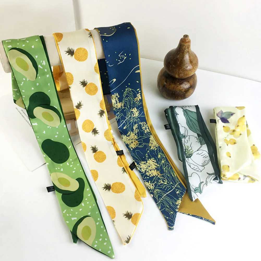 Fashion Spring skinny Scarves for Hair Band Fem Silk Small Scarf Handkerchief Ribbon Ladies Print band Wen X250319