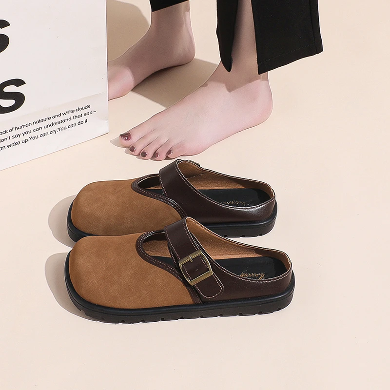 Mules Women Shoes Slippers Square Toe Flats Summer Designer Casual Outdoor Sandals 2024 New Cozy Flip ps atos Mujer Slides 3a9c