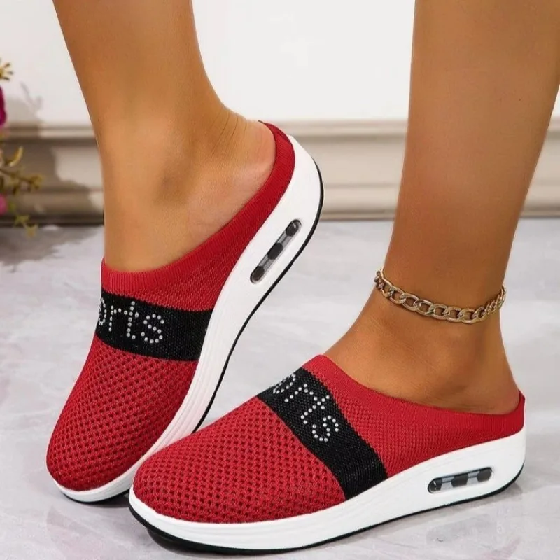 2024 New Women Mesh Flat Shoes Half Thick Bottem Slip on Casual New Sandals Breathable Slides Slippers d574 pers