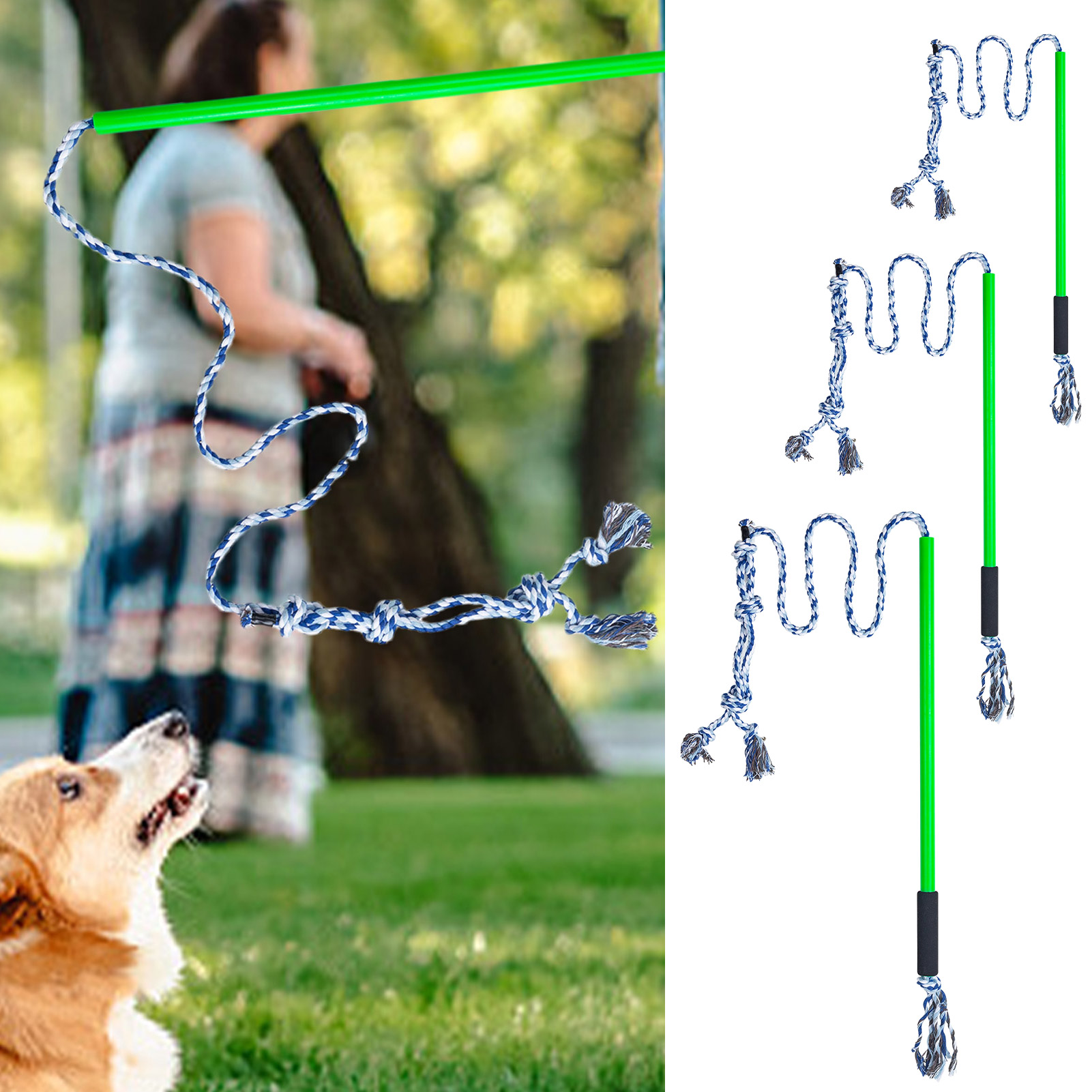 Flirt Pole For Dogs Interactive Flirt Pet Pole Rope Toy With Flexible Rope & Non-slipping Handle Outdoor Toy For Pulling Chasing