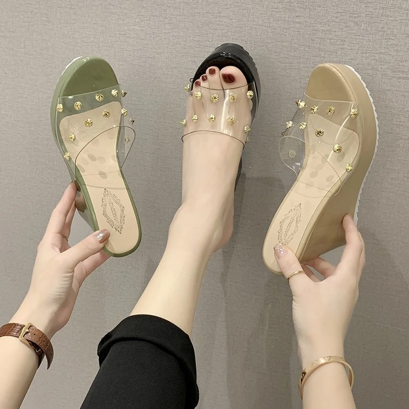 2025 new Clear Pvc Eraser Open Toe Cane Straw Platform Wedge Flip p Sandals Fashion Women's High Heels Plus Size bc79