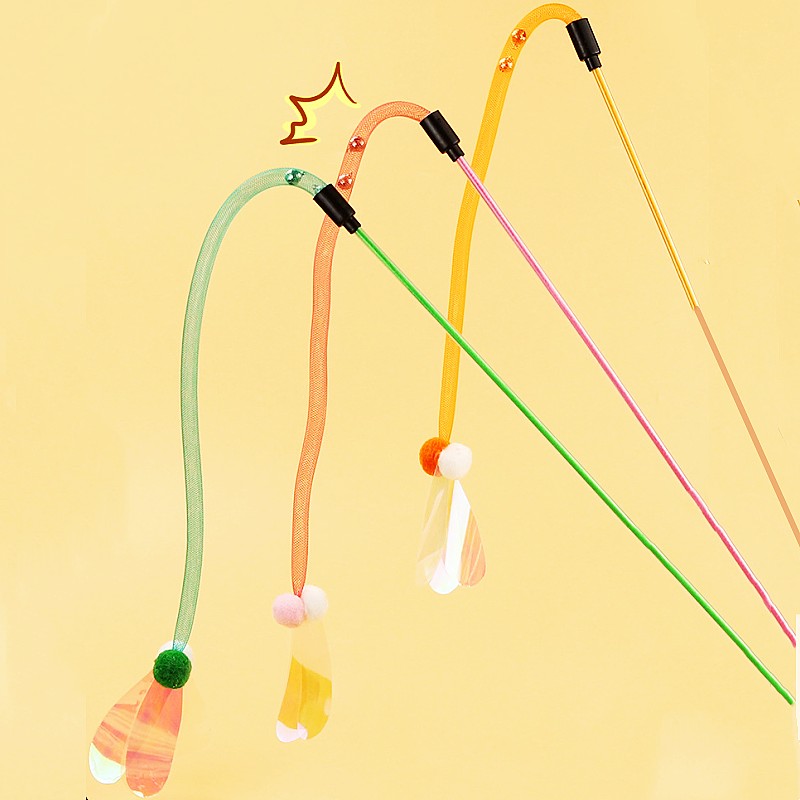 Cat Toy Butterfly Cats Stick Elastic Net Cat Toys Interactive Bite Resistant Wool Ball Toys for Cats Tease Kitten Toy with Bell