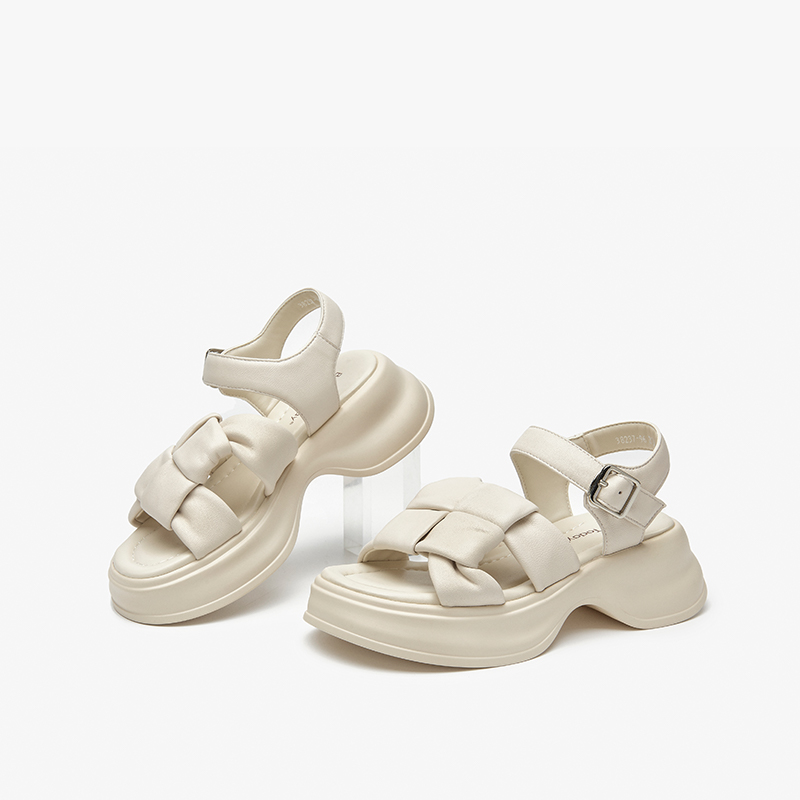 BEAUTODAY Sandals Women Genuine Cow Leather Thick Sole Solid Color Open-Toe Back Strap 2024 Summer Ladies Shoes Handmade 38237
