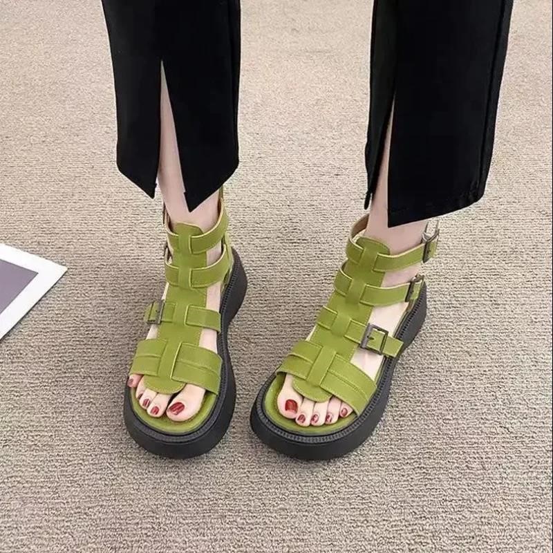 Gladiator Women's Shoes 2024 Hot Sale Women's Zipper Sandals Summer Beach Sandals Women Peep Toe Wedges Shoes Female