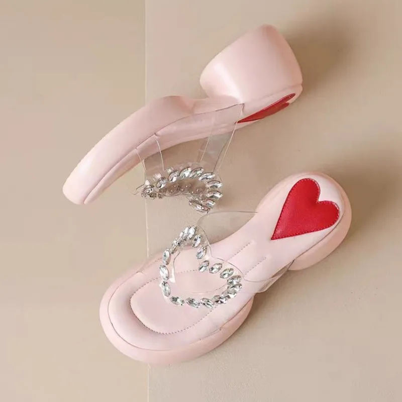 Rhie urious Sandals Women 2024 Korean Fashion Love Heart Women's New Slippers Heightened Thick Sole Wear Outside Slides ee25 's