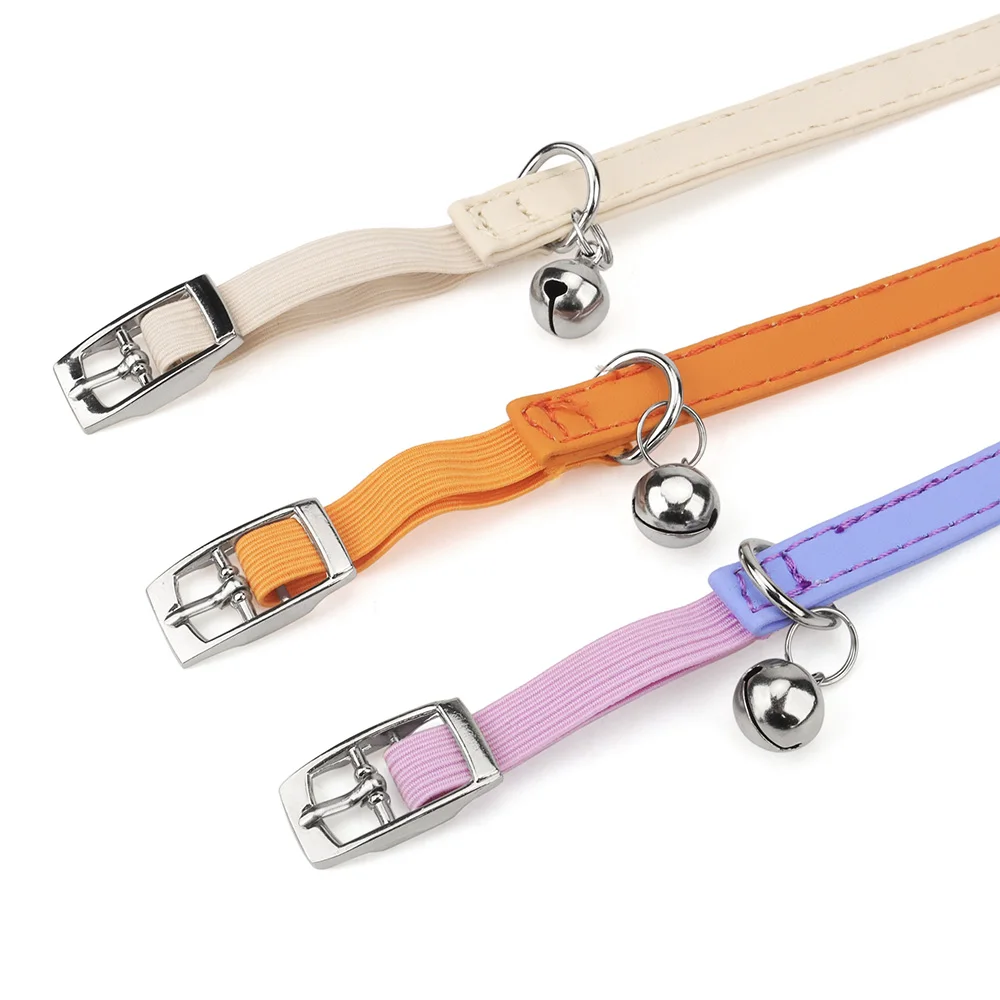 2026 New Leather Cat Collar,Cat Collar With Elastic Strap,Prevent Getting Lost Safety Adjustable Pet Collars For Cats Kitten Puppy Free Shipping
