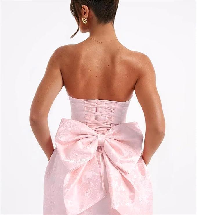 Women's Elegant Jacquard Homecoming Dress Temperament Short Mini Pleated Skirt Tied Bow Slim Fit Sexy Party Clothing bm3221