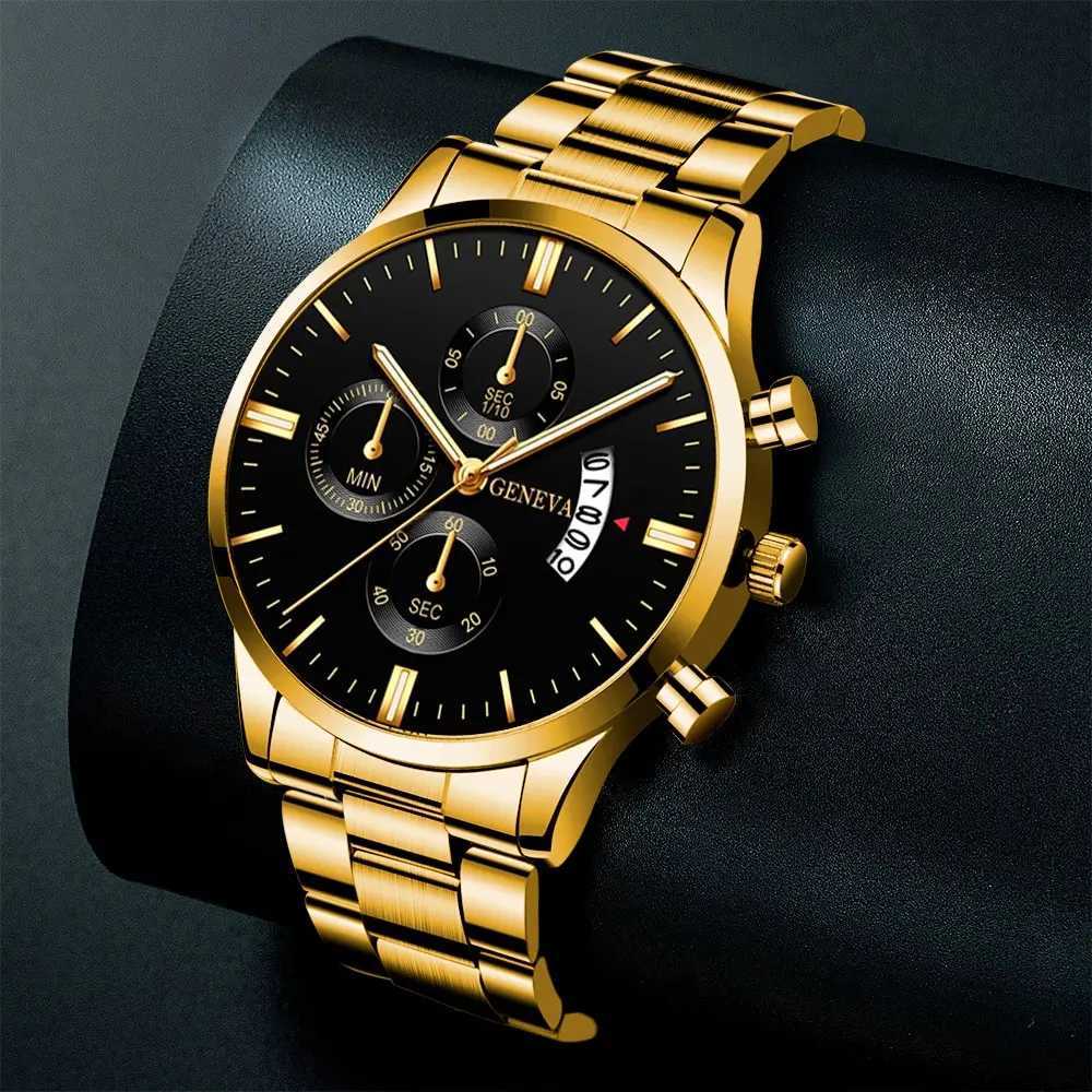 2023 Mens Gold Stainless Steel Luxury Calendar Quartz Wristband Mens Busan es for Man Clock Reloj Hombre W250104