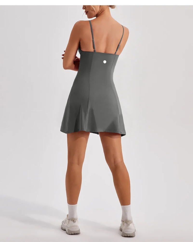 LM995 Womens Tennis Dresses Yoga Vestido Outfit Ladies Cheerleaders One Piece Dress Running Sleeveless Pants Lining gym set