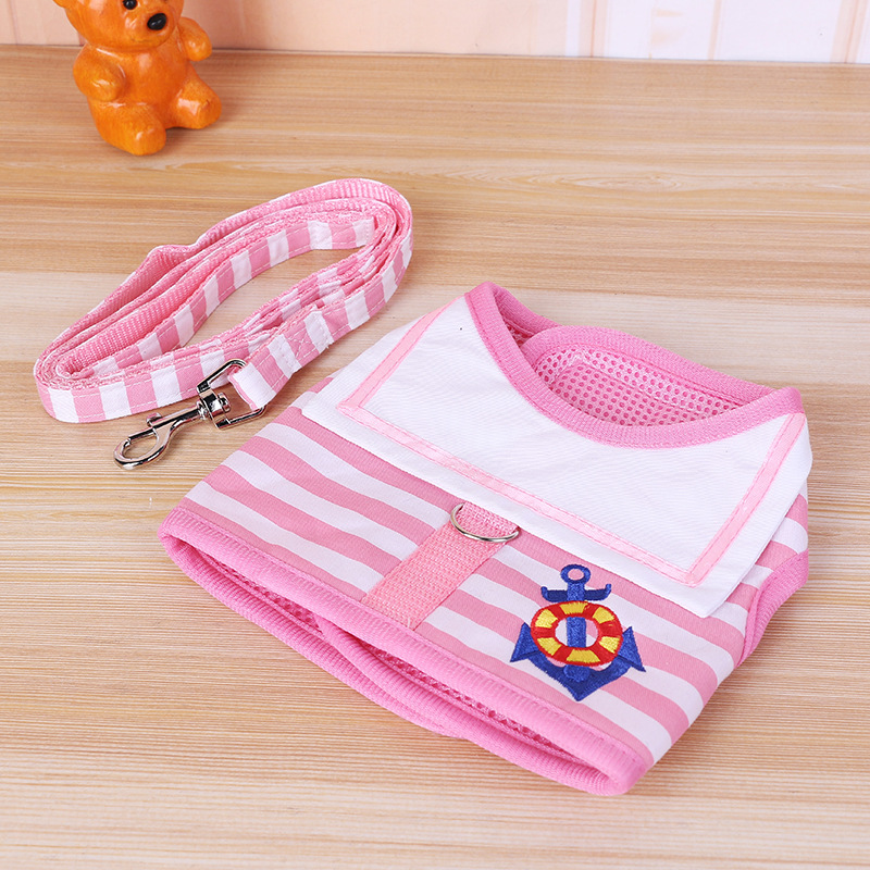 Clothes Soft Navy Style Set For Teddy Pomeranian Chihuahua Supplies Collar Cat Pet Dog Chest Strap Leash