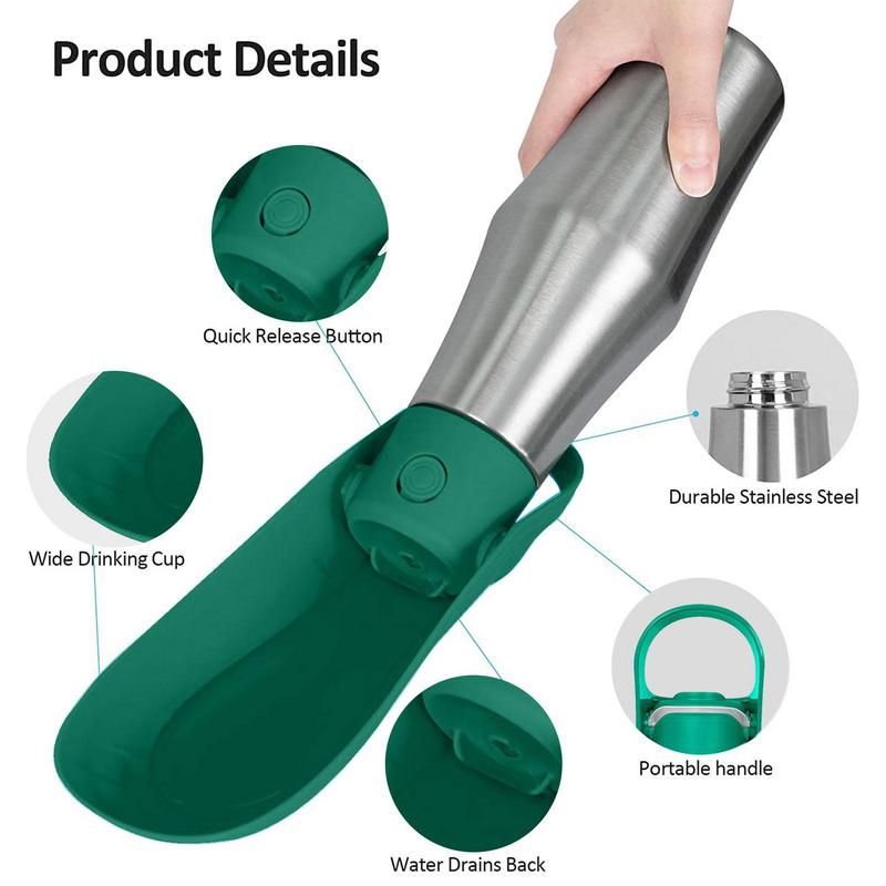 Portable Water Bottle For Dogs 27oz Stainless Steel Travel Water Dispenser Pet Accessories 2 In 1 Dog Water Bowl For Most Sizes