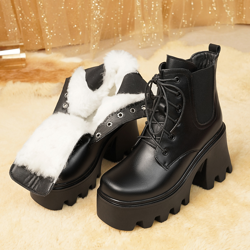 AIYUQI Women's Winter Boots High Heel 2024 New Platform Women's Ankle Boots Fashion Natural Wool Warm Women's Booties