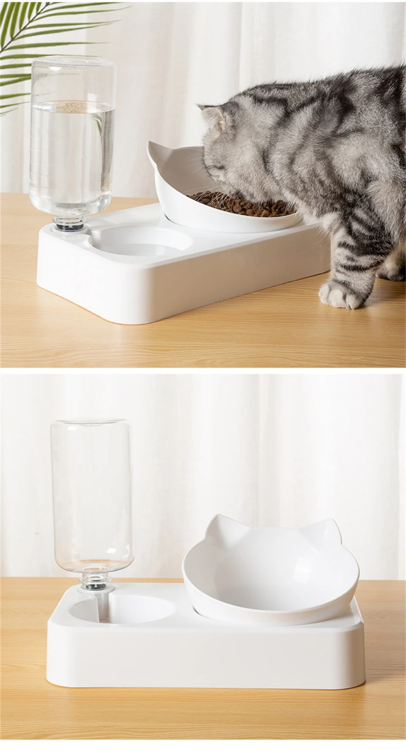Pet Feeder 2-in-1 Pet Feeding Bowl Automatic Water Dispenser for Dogs and Cats le Stainlesswith Removab Steel Bowl Pet Supplies
