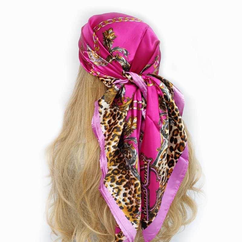 Luxury brand silk scarf fashionable foard satin shawl leopard 90 * 90cm square scarf with Pareo scarf ribbon X250324