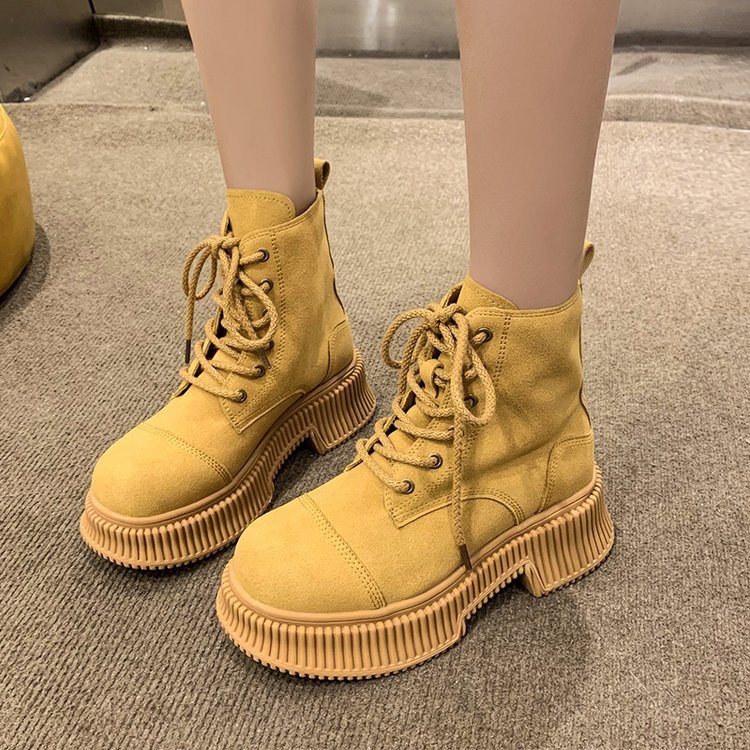 Short Boots Motorcycle Women Fashion Lace Up Ankle Booties Street High Platform Thick Heels Ladies Autumn Winter Shoes 01e0