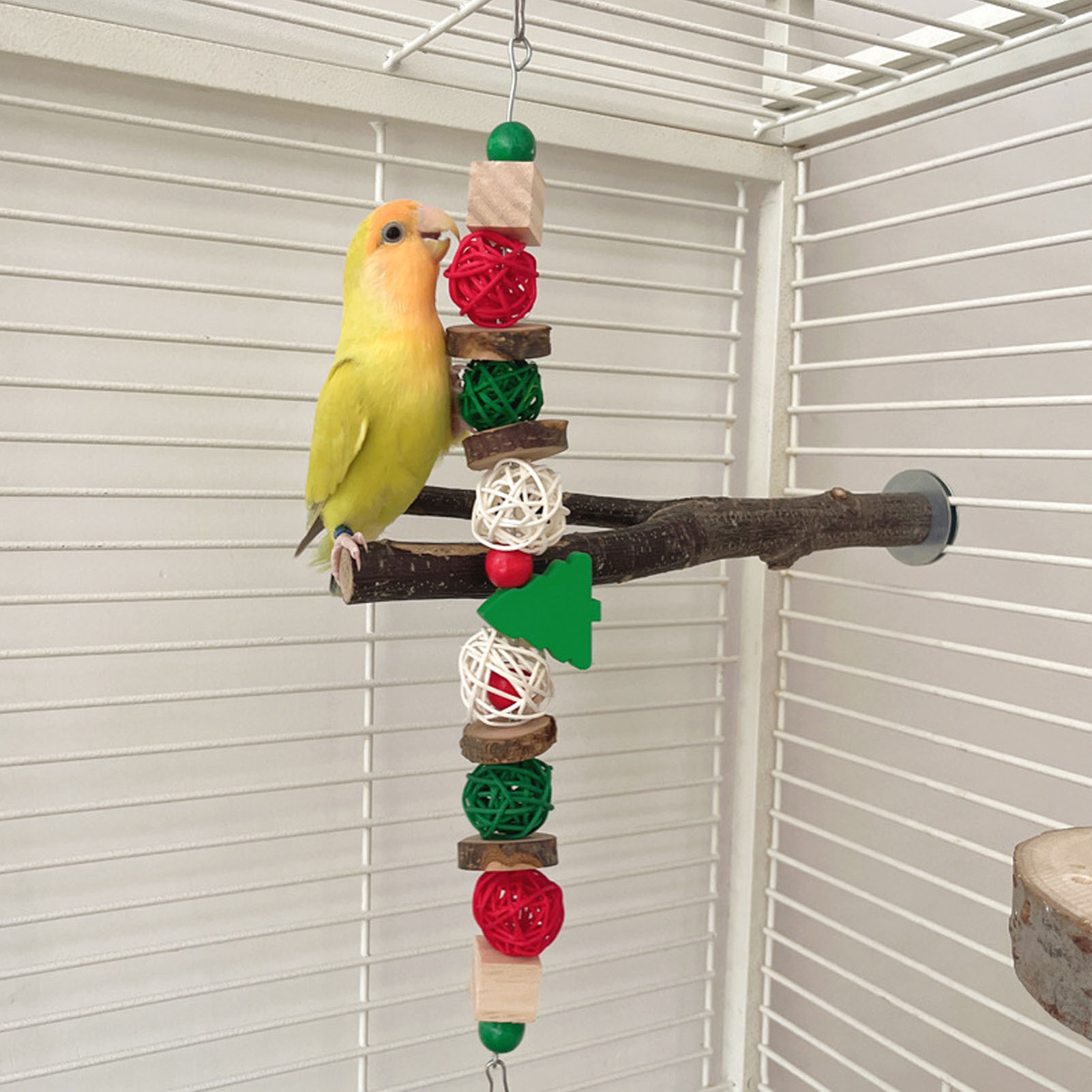 Colorful Wooden Chewing Toy for Parrots, Teeth Grinding, Rattan Ball, Christmas Bird, Hamster, Rabbit