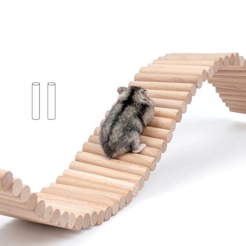 Wooden Ladder Bridge Chew Toy Bendable Cage Habitat for Hamster Mouse Chipmunk and Other Small Animals 4 Sizes