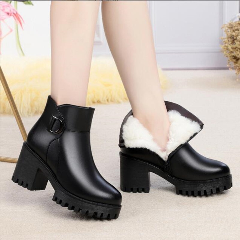 AIYUQI Ankle Boots Women 2024 New Platform Winter Genuine Leather Snow Boots Heel Luxury Wool Boots Female