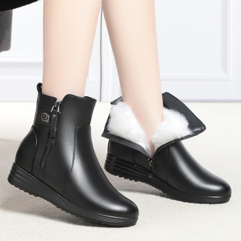 AIYUQI Women Winter Boots Wedge 2024 New Genuine Leather Women Ankle Boots Warm Wool Large Size Non-slip Mom Snow Boots