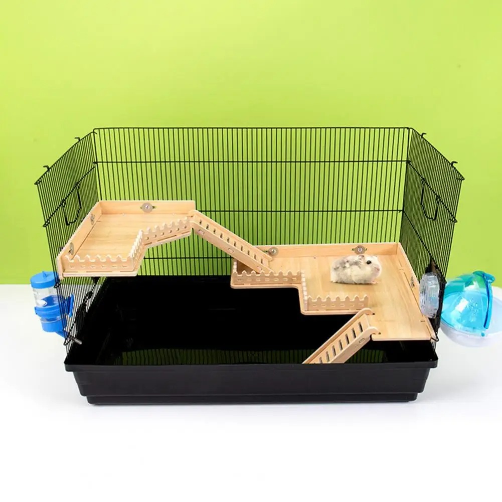 Practical Hamster Toy Thickened Entertainment Smooth Hamster Double Layer Wooden Climbing Platform with Ladder