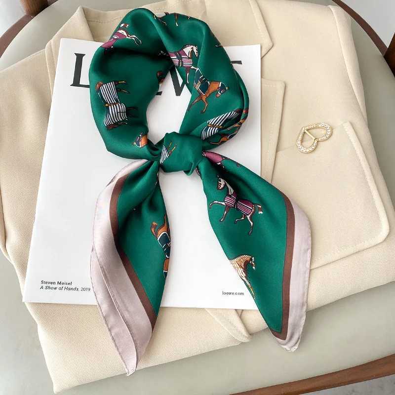 2023 Luxury Horse Print Fem Silk Neck Scarf Square Hair Scarves Foard Band Shawls Wraps Neckerchief Bandana Wen X250319