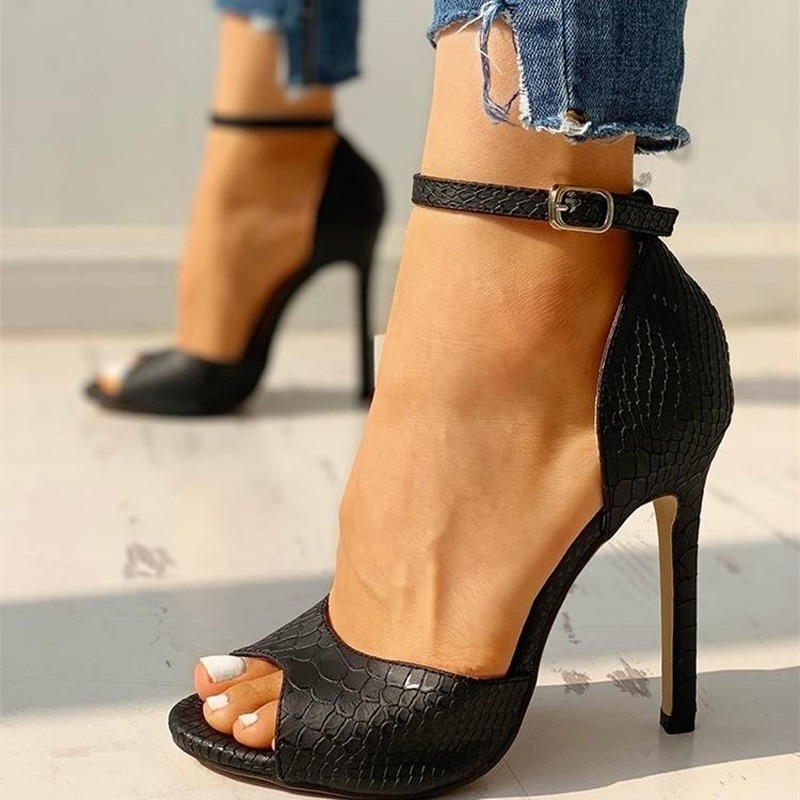 Dress Sexy Wedding Shoes Women Ankle Strap Peep Toe Heel Sandals White Super High New Heels Buckle Snake Pattern Woman Pumps fedc s