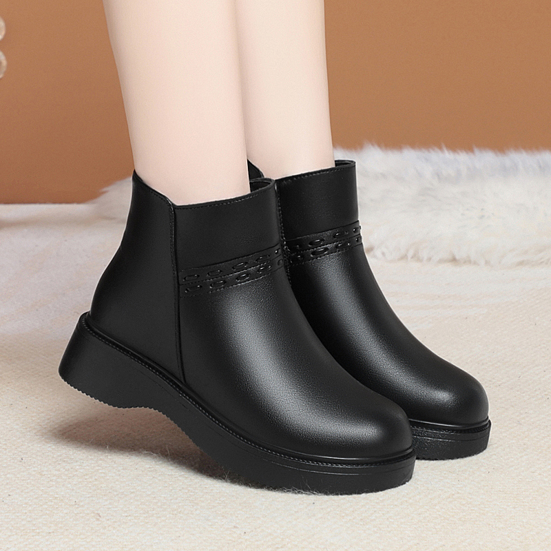 AIYUQI Women Snow Boots Winter 2024 New Wedge Heel Non Slip Genuine Leather Women Boots Shoes Wool Warm Women Ankle Boots