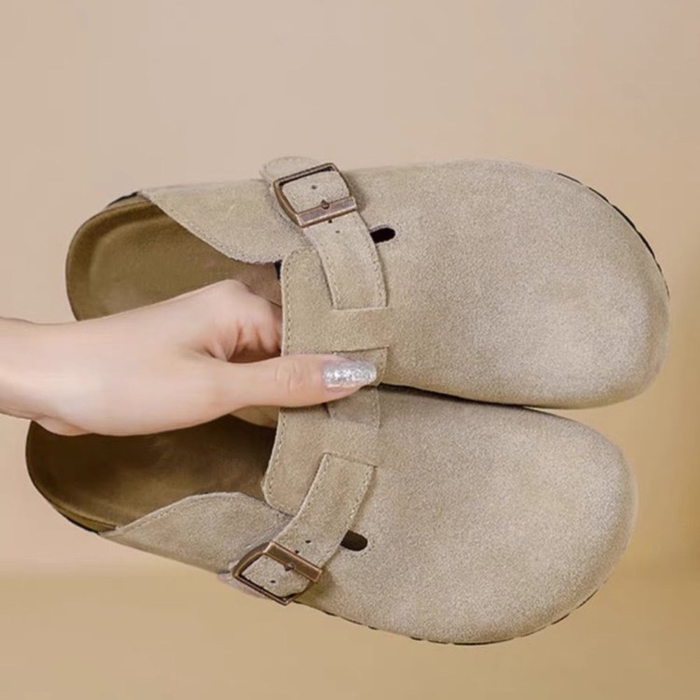 Fashion Women's Suede Mules Slippers Men Clogs Cork Insole Sandals with Arch Support Outdoor Beach Slides Home Shoes