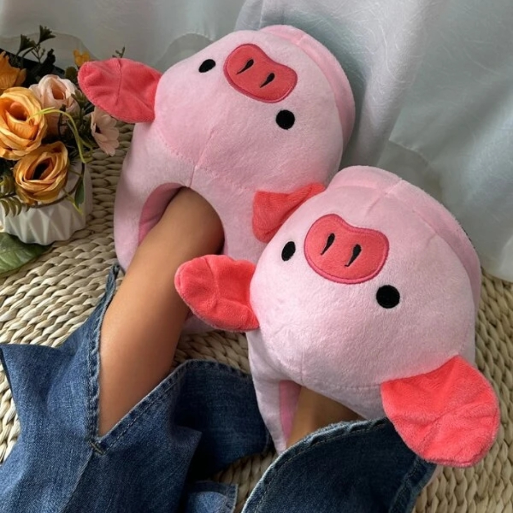 Cute Pig Winter New Women Slipper Heel Cover Warm Slippers Soft Fur Warm Indoor Comfortable Home Fluffy Home Slippers Shoes 913